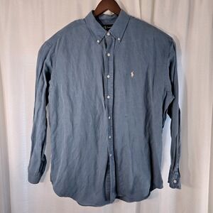 Ralph Lauren Blake Silk Linen Blend Button Down Shirt Mens L Blue Polo Logo